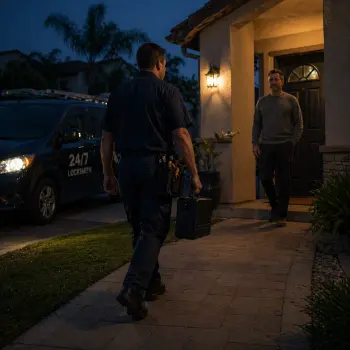 24 hour locksmith arriving at a San Diego home for a late night lockout