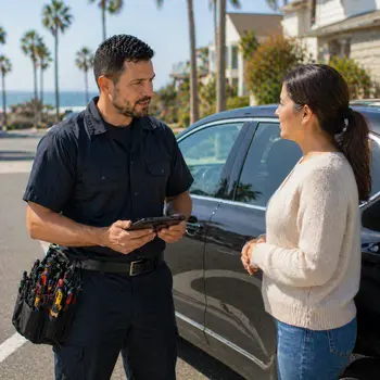 Mobile auto locksmith helping a driver locked out in Carlsbad San Diego
