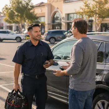 Auto locksmith helping a driver locked out near Westfield North County Escondido