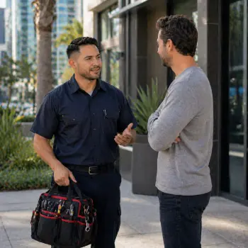 Locksmith helping a resident locked out of a condo in downtown San Diego