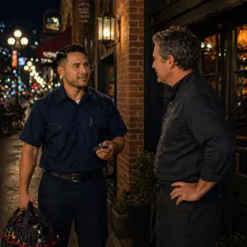 Commercial locksmith helping a restaurant owner locked out in the Gaslamp Quarter